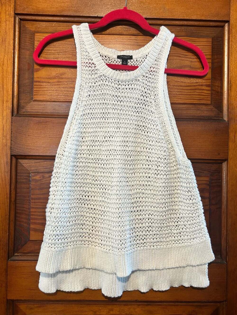 Ann Taylor White 100% Cotton Open Mesh Knit Sweater Tank Top